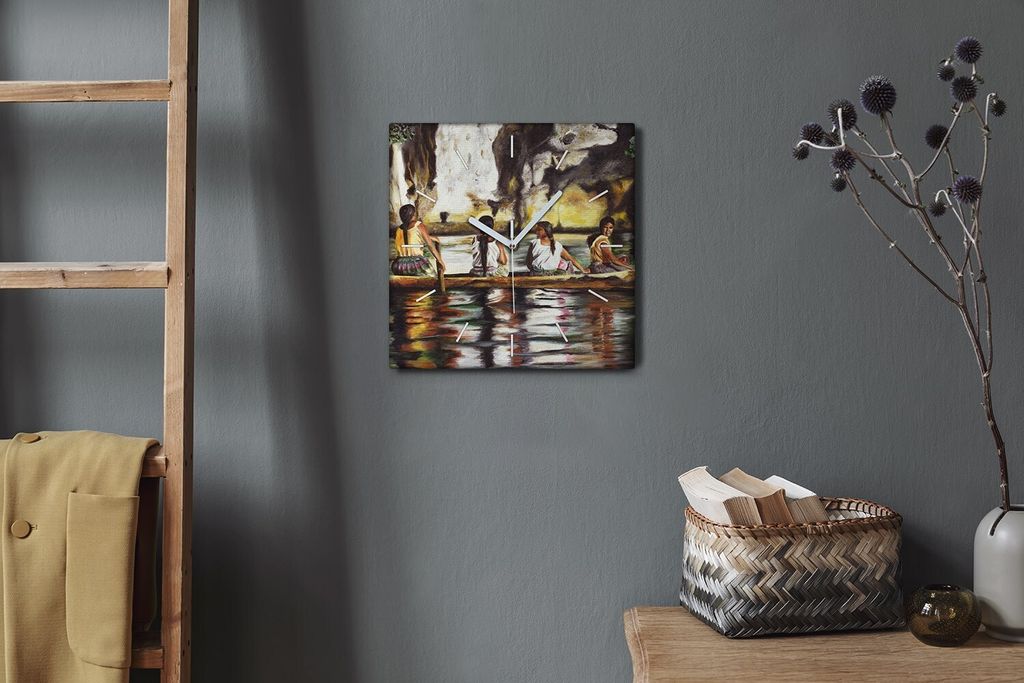 Coloray Hodiny Unikátní 30x30 cm Tiché hodiny Pro obývací pokoj a kuchyň Nástěnné hodiny Plátno Bílé ručičky hodin - Ženy z vody