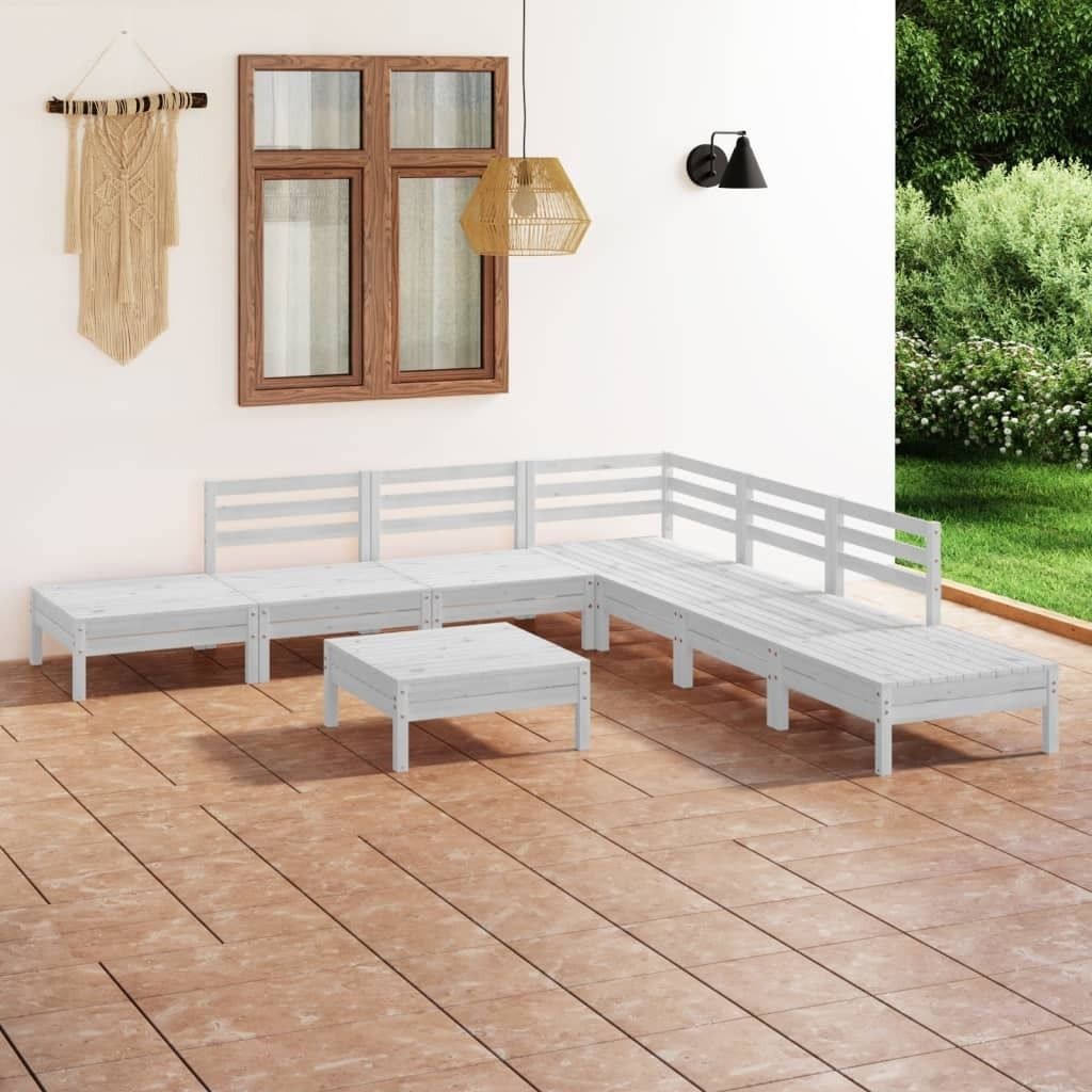 The Living Store 8-tlg. Garten-Lounge-Set Massivholz Kiefer Weiß