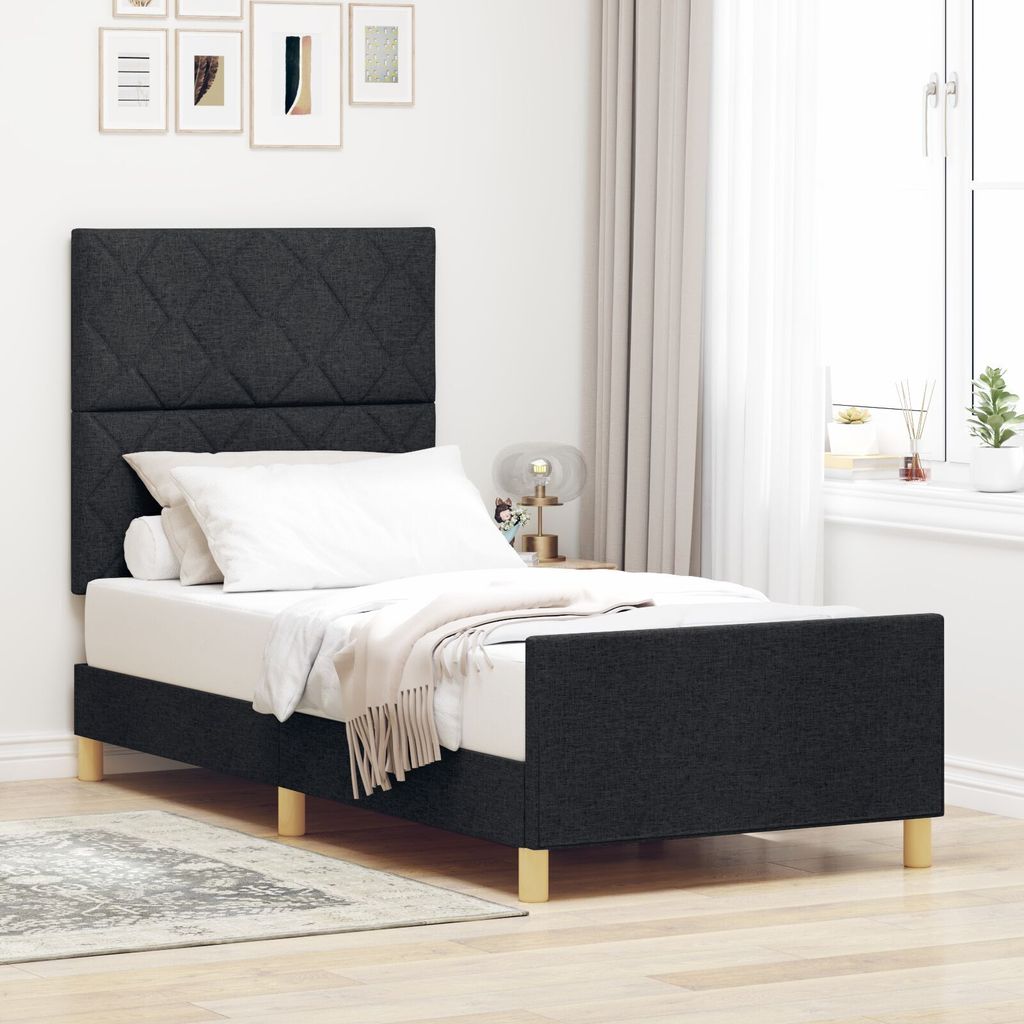 Bettgestell Schwarz 100x200 cm Stoff, Klassische Betten DesignMöbel Neu