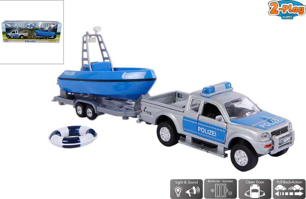 HKG Polizei-Auto mit Boot 12cm Spielzeug Produktbild 