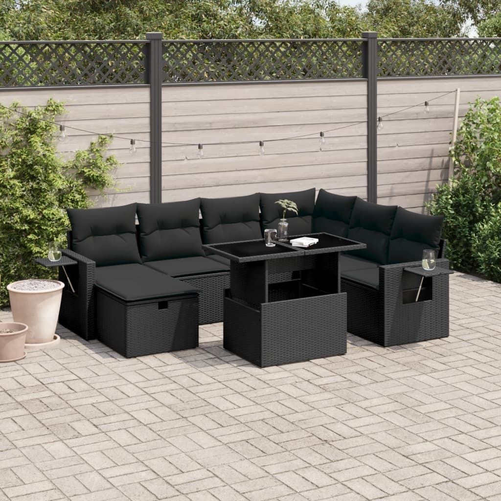 Maison Exclusive - 8-tlg. Garten-Sofagarnitur mit Kissen Schwarz Poly Rattan