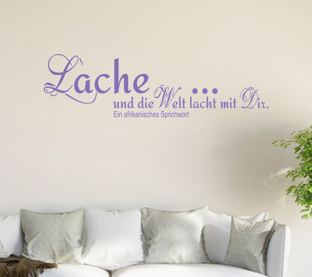 Lache... und die Welt lacht mit Dir. Wandtattoo in 6 Größen - Wandaufkleber Wall Sticker - Dekoration, Küche, Wohnzimmer, Schlafzimmer, Badezimmer