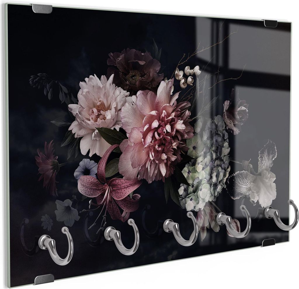 DEQORI Schlüsselbrett Glas 30x20 cm 'Blühende Pracht' Schlüssel Halter Board Haken
