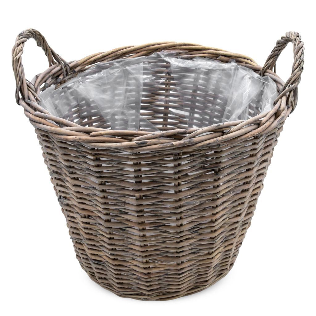 Weide Pflanzkorb grau - 40 cm / groß - Holz Blumenkorb mit Henkel - Natur Garten Deko Rattan Blumentopf