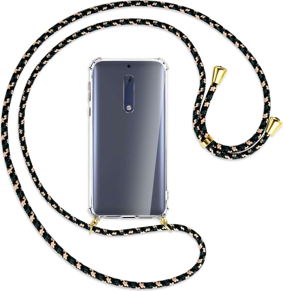 Handykette Backcover-Schutzhülle mit Band (Metall goldfarben) für Nokia 5 - camouflage