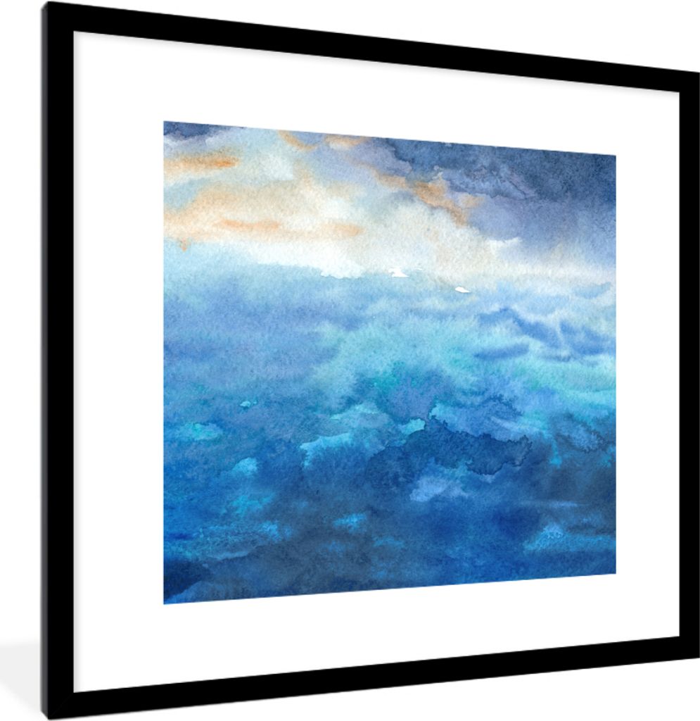 MuchoWow MuchoWow Gerahmtes Poster Meer - Wasserfarben 40x40 cm - Poster mit zchwarzem Bilderrahmen - Poster - Plakat im Rahmen
