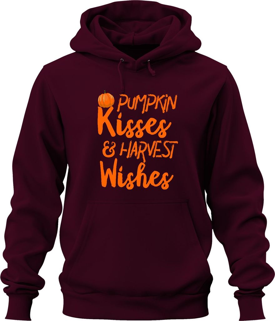 Pumpkin Kisses & Harvest Wishes Kürbis Halloween Herbst Retro Uni Hoodie Kapuzenpullover, Burgundy, XXL