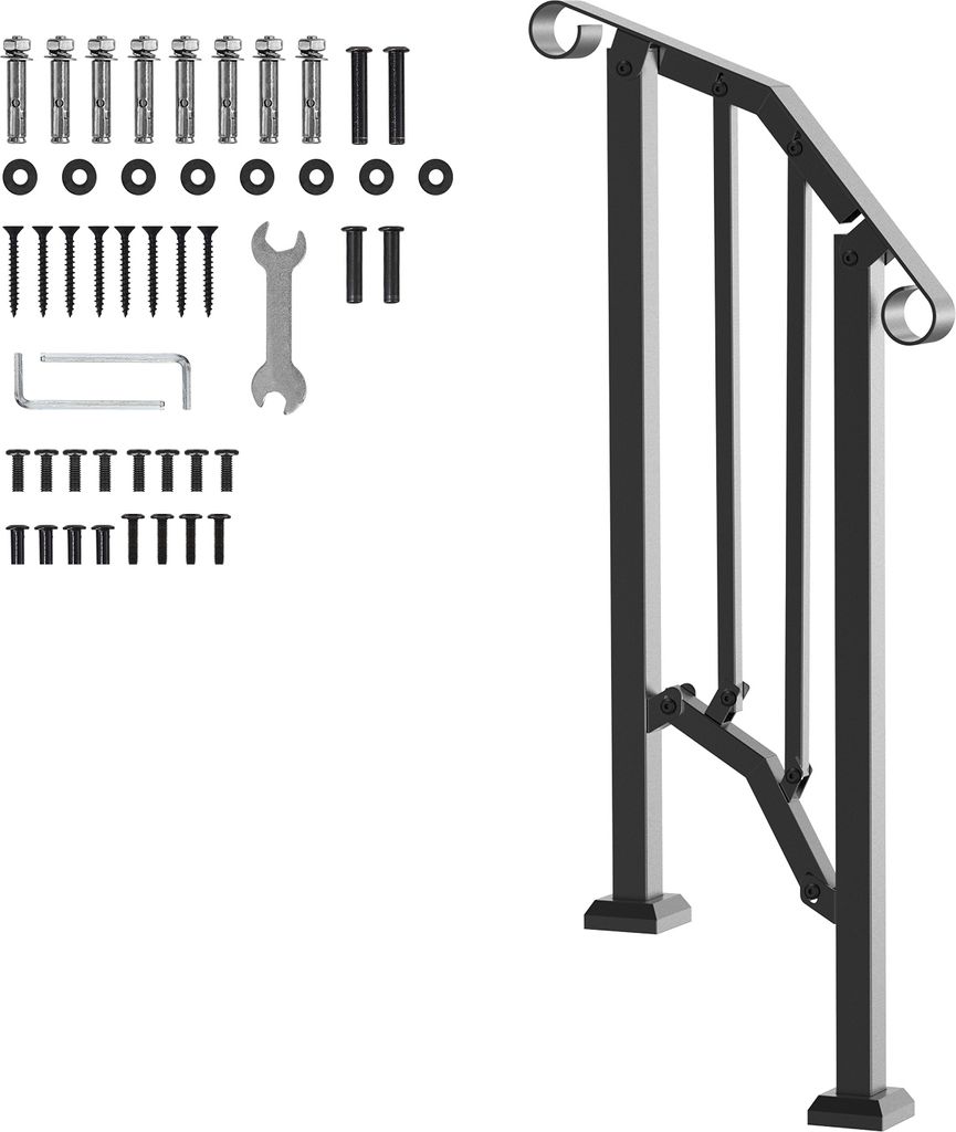 SucceBuy 1-2 stufige Handl?ufe fš¹r Au?entreppen, schwarzes Retro-Bogendesign, Treppenhandlauf-Set. š¹bergangsgel?nder Kohlenstoffstahl mit Mon...