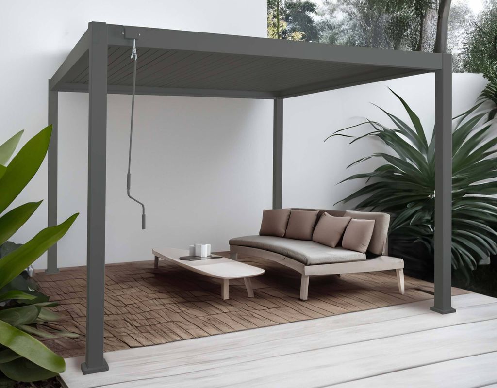 Alu Pergola MCW-N94, Lamellen-Pavillon Terrassenüberdachung, stabiles 10cm-Metall-Gestell 3x3m anthrazit
