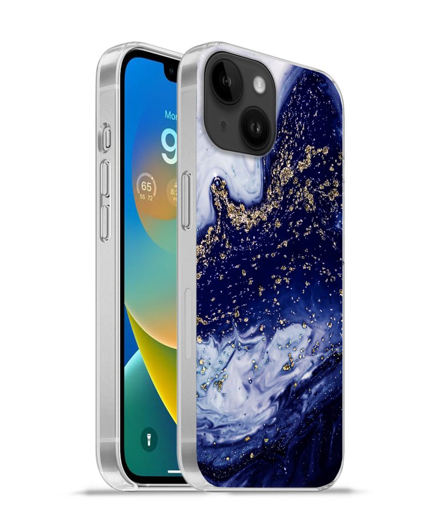 MuchoWow Handyhülle Schutzhülle Hülle für Apple iPhone 14 - Softcase Marmor - Gold - Natursteine Silikon Softcase Handy Hülle - Mobiltelefon...