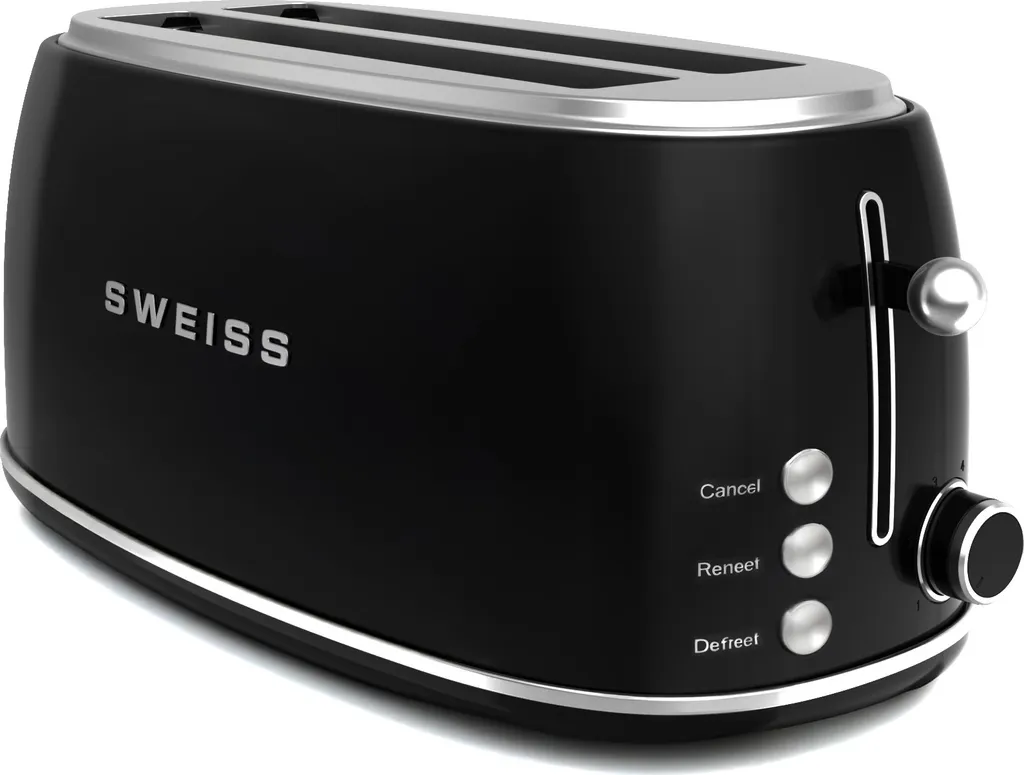SWEISS GRV9 - Grille-pain Vintage 2 fentes Noir 1500W pour Bagels