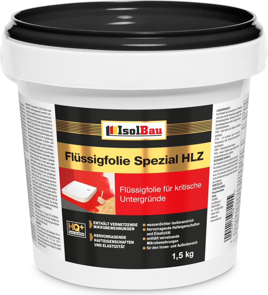 Flüssigfolie HLZ 1,5kg - Dichtfolie für kritische Untergründe - Wasserdichte Abdichtung für innen & Außenbereich - für Wand & Boden - Balkona...