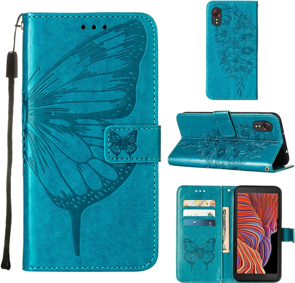 Cover Samsung XCover 5 Blu Farfalle - Protezione Slim a Libro