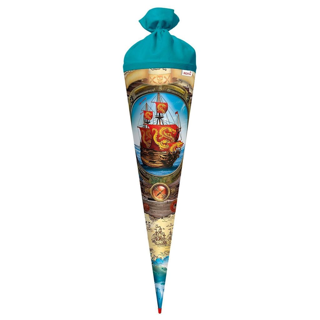 Motiv-Schultüte Piratenschiff 70cm rund Filzverschluss Produktbild 