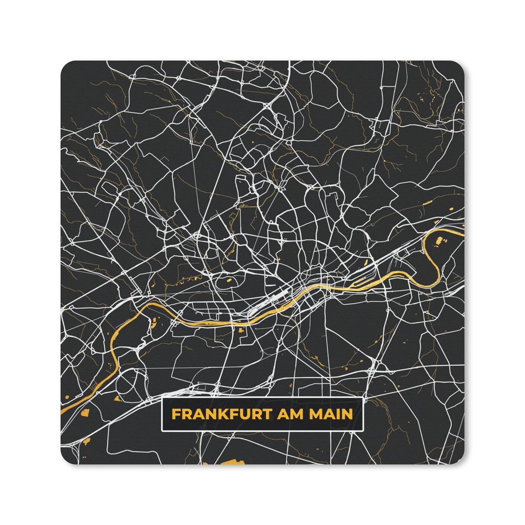 MuchoWow Mauspad Mousepad Frankfurt Am Main - Gold - Stadtplan - Karte - Deutschland 30x30 cm - Mousepads - Maus Mat - Pad - Mausunterlage - Gaming