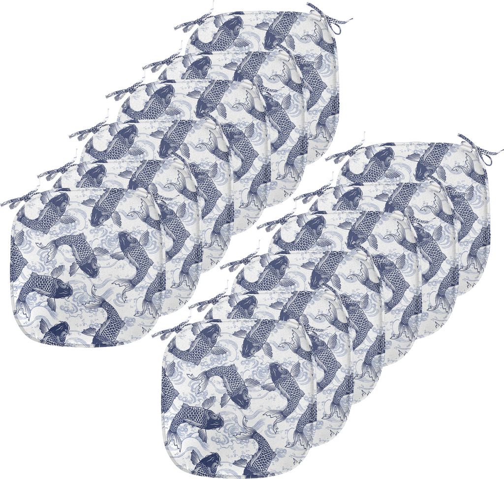 ABAKUHAUS Fisch Polster für Esszimmerstühle, Eastern Traditional Tier, Dekoratives wasserfestes Kissen mit Riemen für Küchensitze, 40 cm x 40 c...