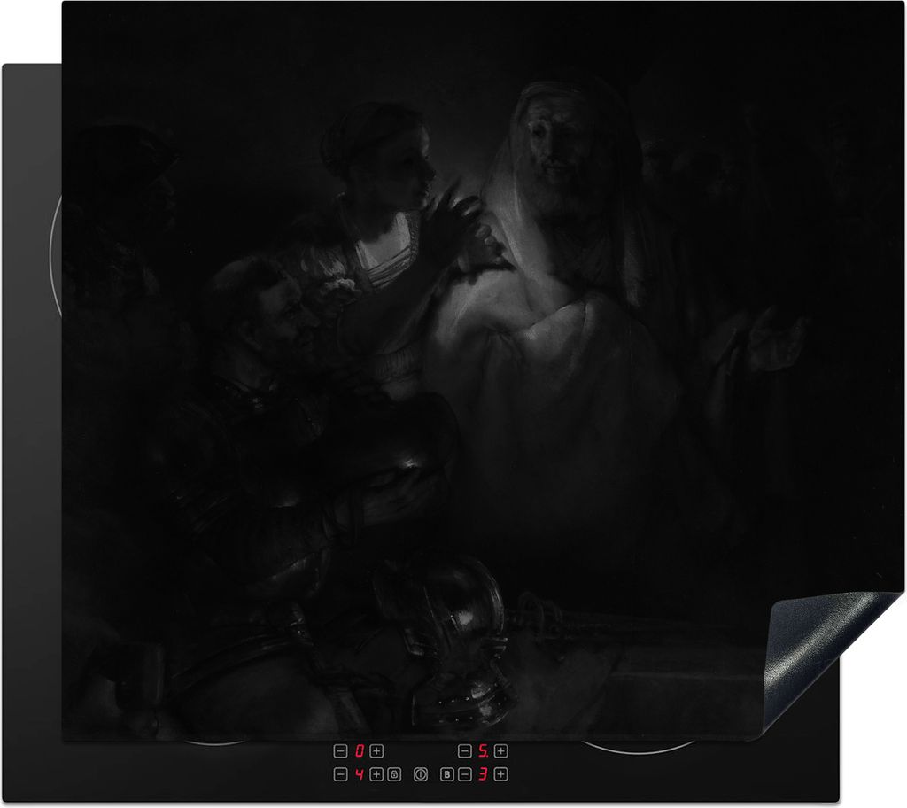 KitchenYeah Herdabdeckplatte Die Verleugnung des Petrus - Rembrandt van Rijn , 60x52cm, Küche Deko, Glaskeramikkochfeld Herdabdeckung, Abdeckpla...