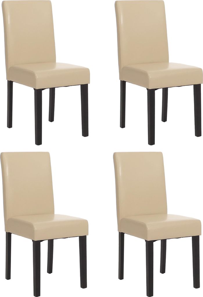 4er-Set Esszimmerstuhl Stuhl Küchenstuhl klassisch und zeitlos | HxBxT 90x43x56cm | Sitzhöhe 45cm | Leder | Creme dunkle Beine