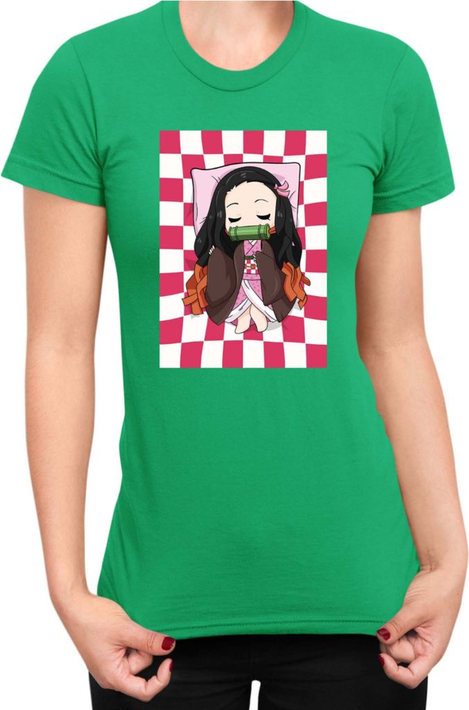Damen T-Shirt Demon Anime Slayer Kimetsu No Yaiba Nezuko Sleeping, Lady XS / Grün