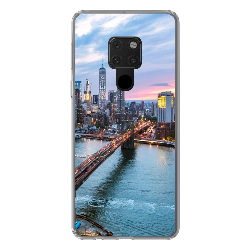 MuchoWow Handyhülle Schutzhülle Hülle für Huawei P40 Lite New Yorker Skyline an der Brooklyn Bridge Silikon Softcase Handy Hülle - Handy
