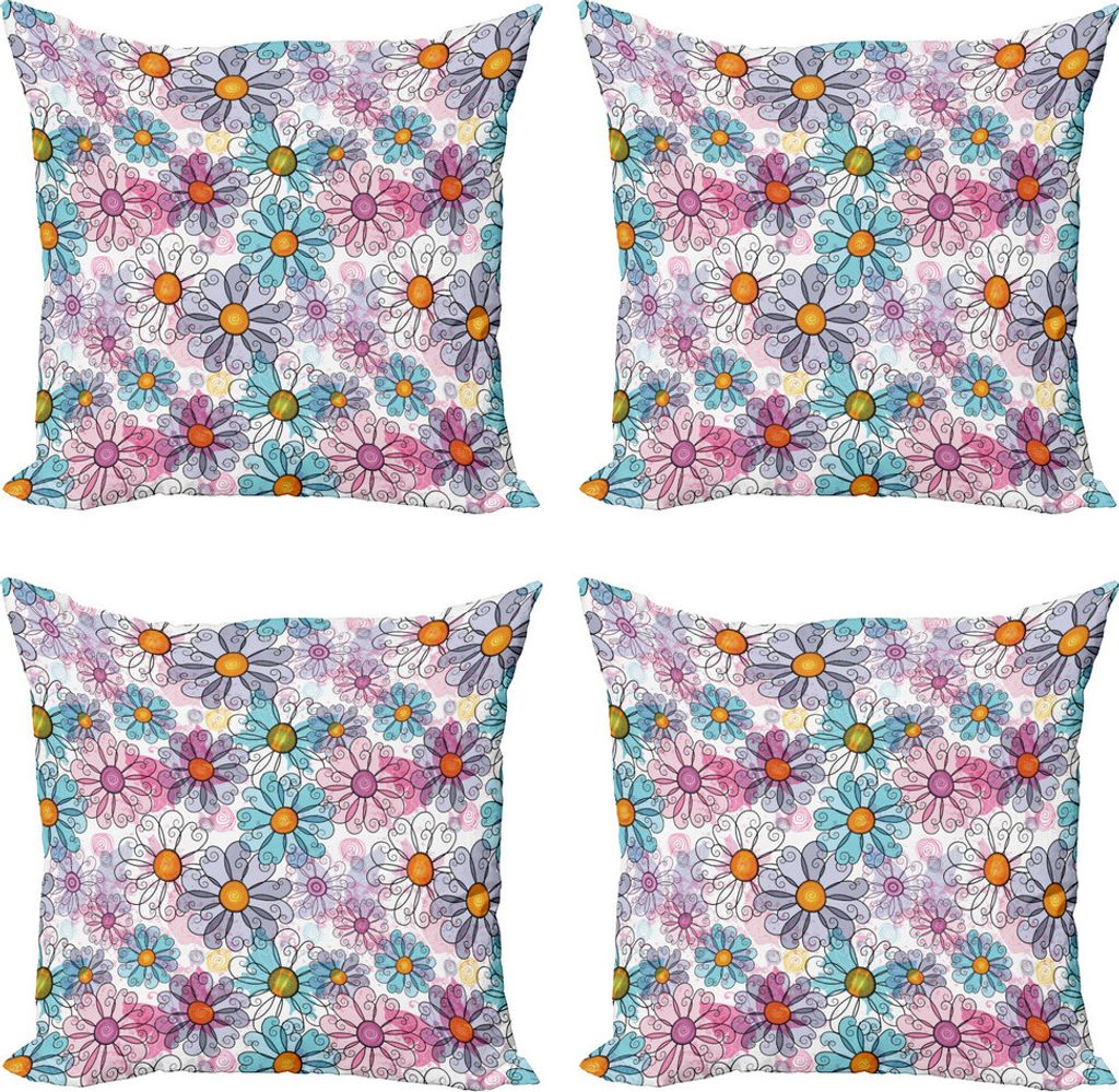 ABAKUHAUS Blume Kissenbezug Set (4 Stück), Retro Frühling Grunge, Moderner Doppelseitiger Digitaldruck, 60 cm x 60 cm, Mehrfarbig