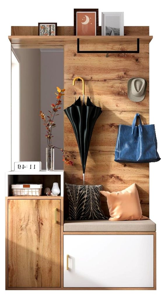 Garderobensystem für den Eingangsbereich mit Schuhschrank, Spiegel und Sitzbank, 105 L x 40 B x 191,5 H (cm) (Weiß)