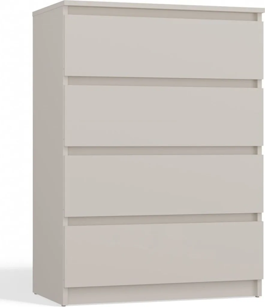 Commode de chambre Malwa greige avec 4 tiroirs spacieux - 70 cm