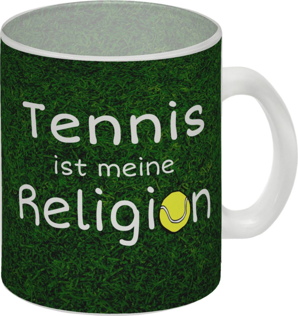 Tennis ist meine Religion Glas Tasse Ein waschechter Produktbild 