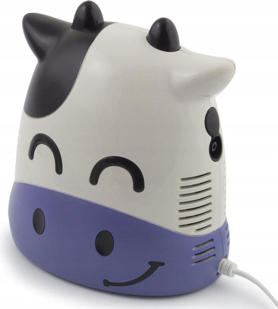 A close-up, studio shot of a cow-shaped nebulizer.