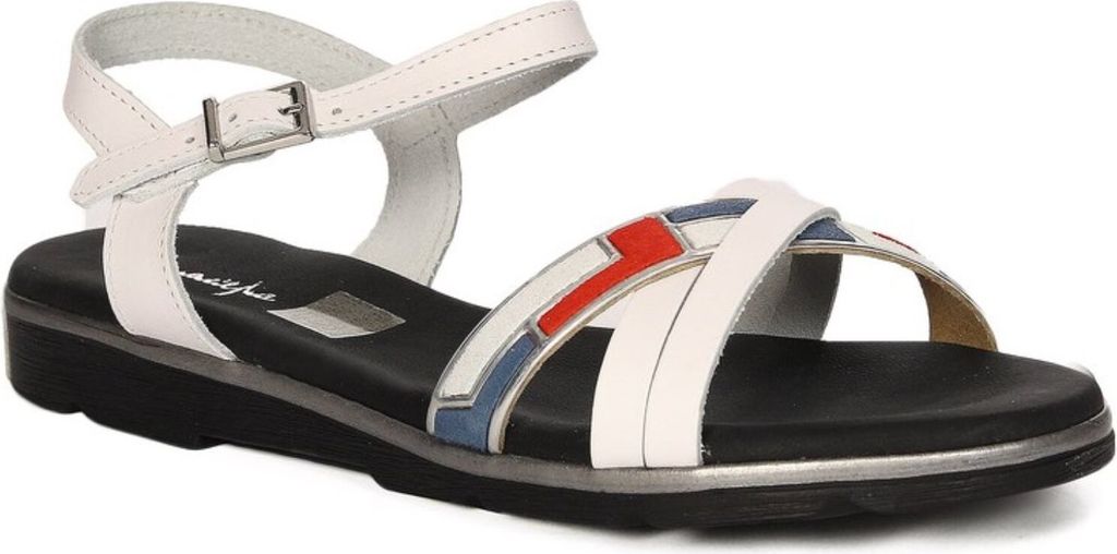 Weiße klassische Sandalen für Damen mit flacher Sohle, Modell L465211000