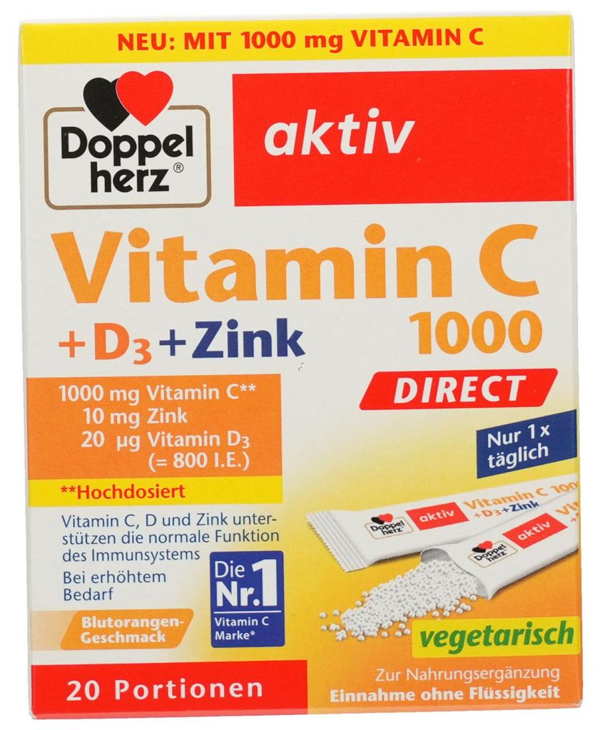 DOPPELHERZ Vitamin C 1000+D3+Zink DIRECT Pellets Produktbild 