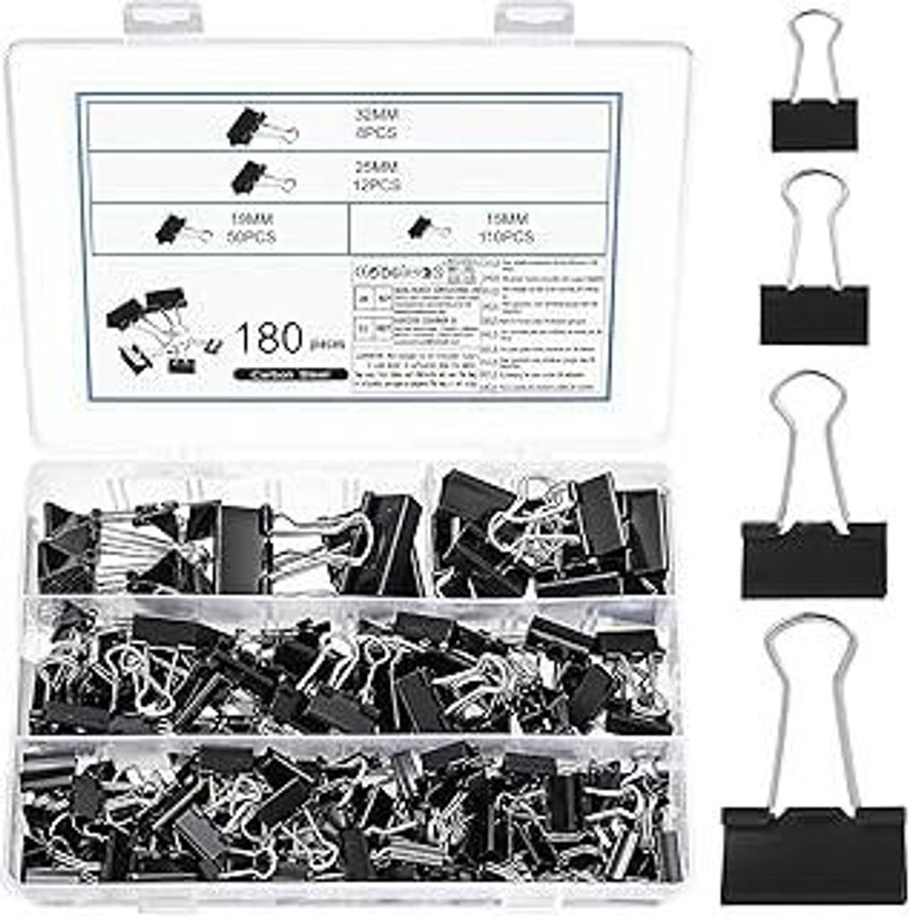 180 Stück Foldback Klammern, Büroklammern Groß, Papierklammern MetallKlammern, Binder Clips, Vielzweckklammern für Büro Haushalt Schule Briefp...