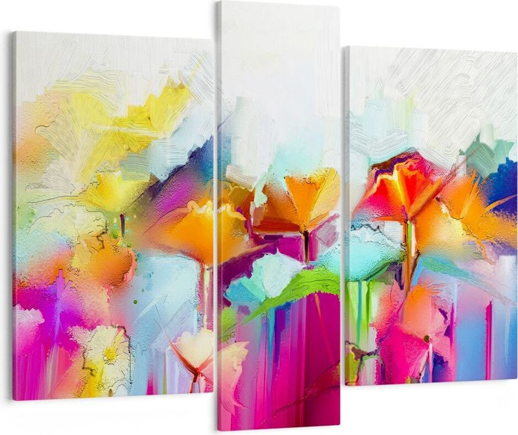 Bild auf Leinwand - Leinwandbild - Blumen Wiese Sommer - 95x80cm - Wand Bild - Wanddeko - Wandbilder - Leinwanddruck - Bilder - Kunstdruck - Wandde...