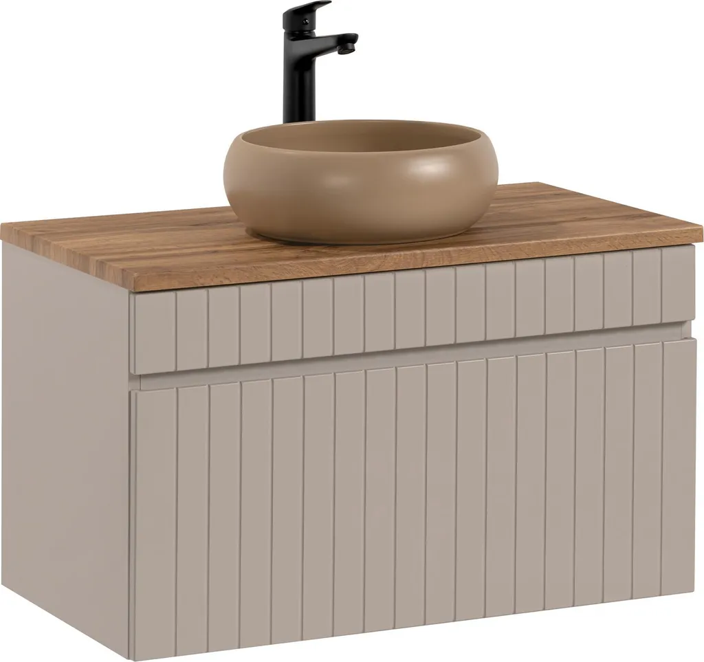 Meuble de Salle de Bain 80 cm Chêne Evoke avec Vasque Cappuccino Mat