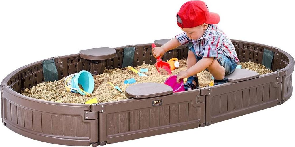 Sandkasten mit Abdeckung Ovaler Sandkasten HDPE-Sandkasten für den Außenbereich im Garten Für Kinder von 3 bis 12 Jahren