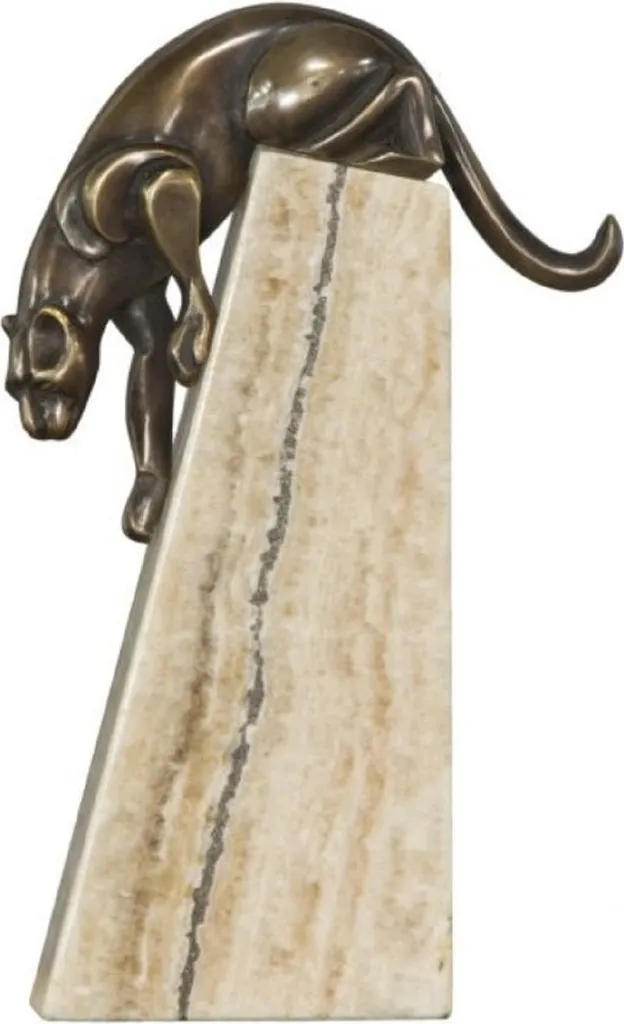 Statue Panthère en Bronze Casa Padrino - Sculpture Luxe Beige 17x6x28 cm