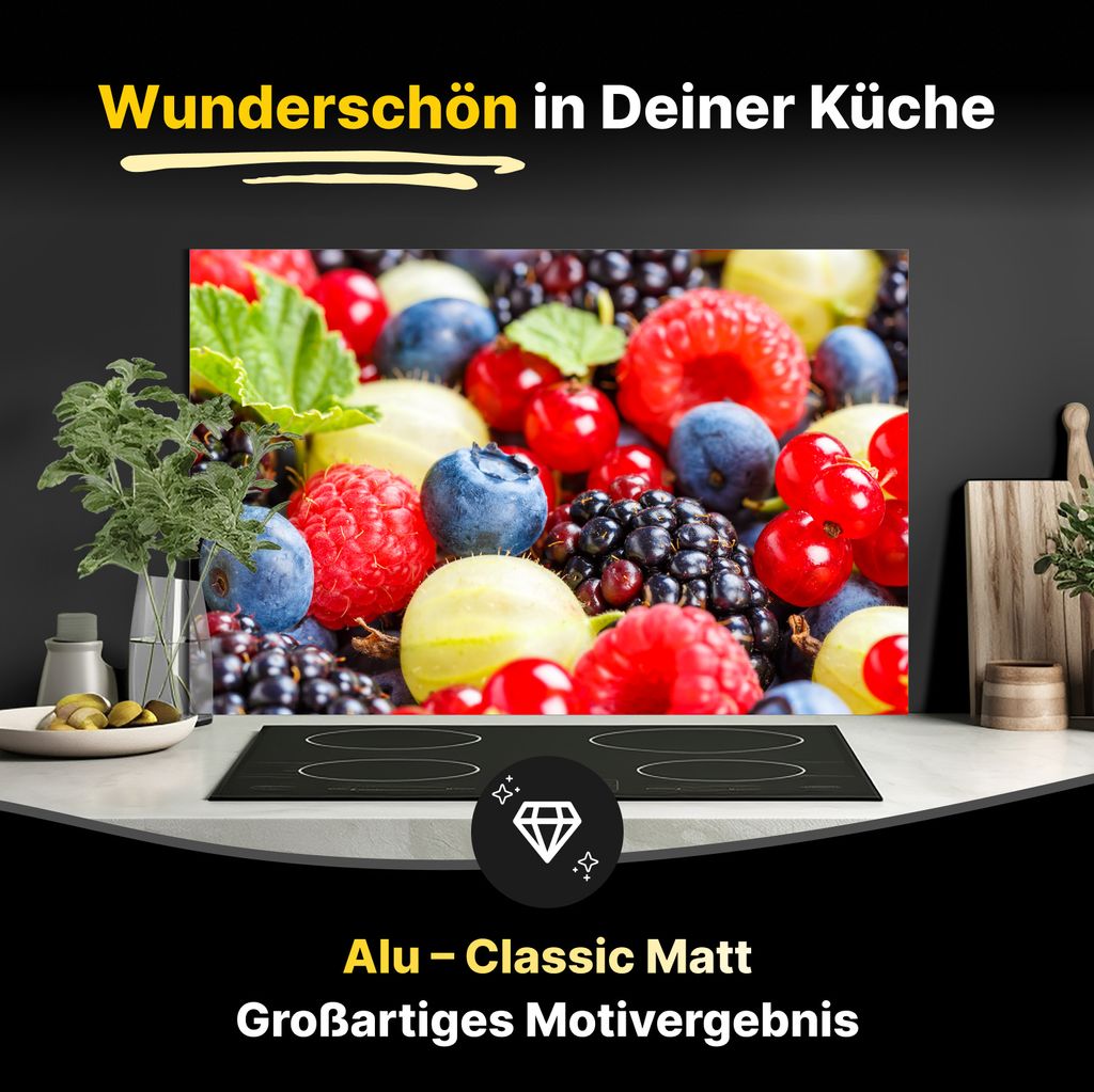 Spritzschutz Küchenrückwand aus Aluminiumverbund in Matt 90x50 cm - Beerenmischung