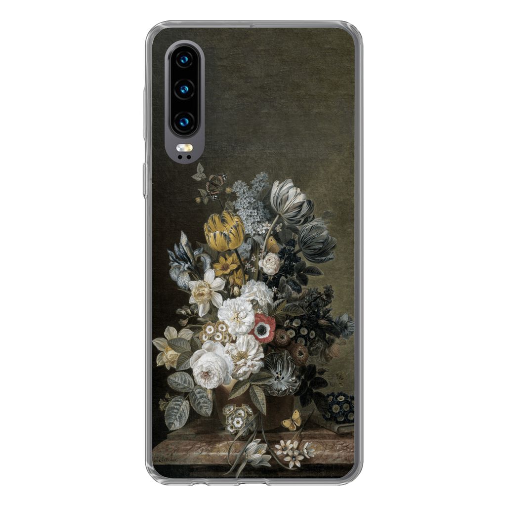 MuchoWow Handyhülle Schutzhülle Hülle für Huawei P30 Stilleben mit Blumen - Alte Meister - Malerei Silikon Softcase Handy Hülle - Kartenbesi...