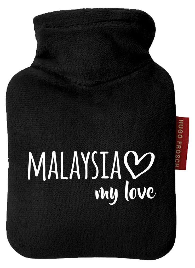 Huuraa Mini-Wärmflasche Malaysia my love 0,2 Liter Black Mini Veloursbezug Taschenwärmer Geschenkidee