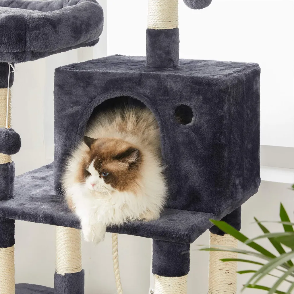 Arbre à chat avec boules en fourrure - Structure stable en bois beige - 6