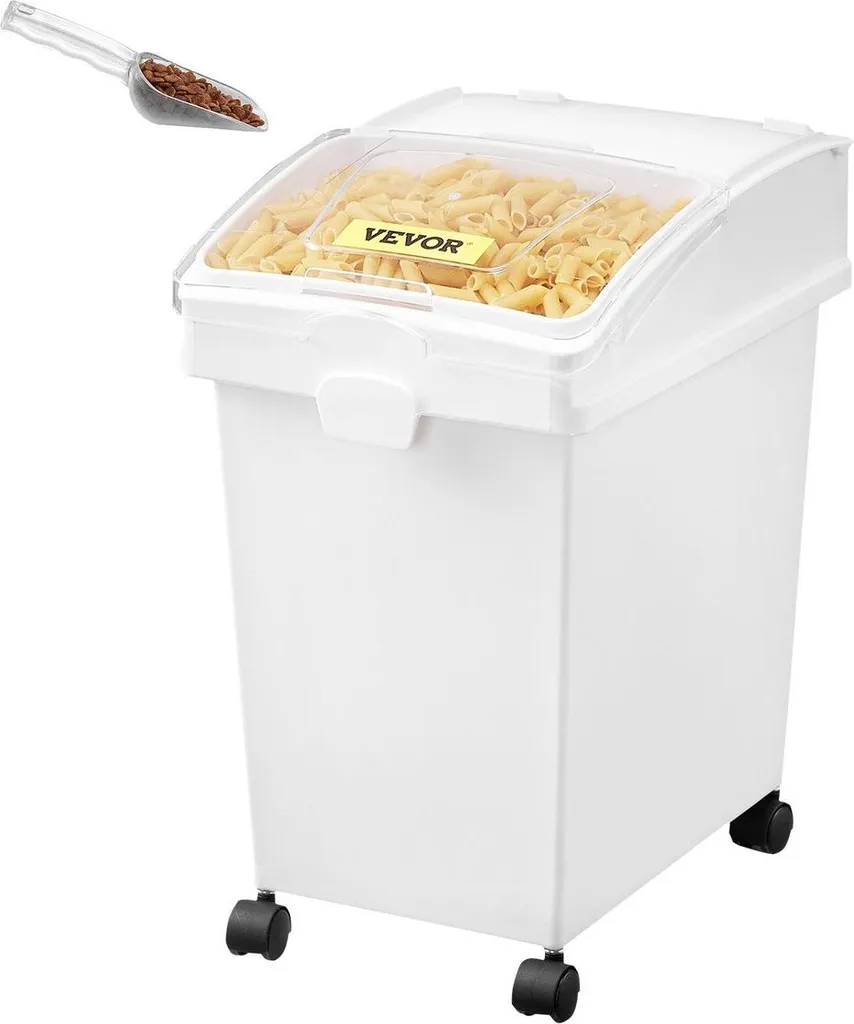 Contenitore per ingredienti, capacità 5,5 galloni Contenitore per ingredienti, materiale PP Contenitori per farina su ruote, bianco Contenitore per ingredienti con coperchio scorrevole e misurino, contenitori commerciali, 3 pezzi/set