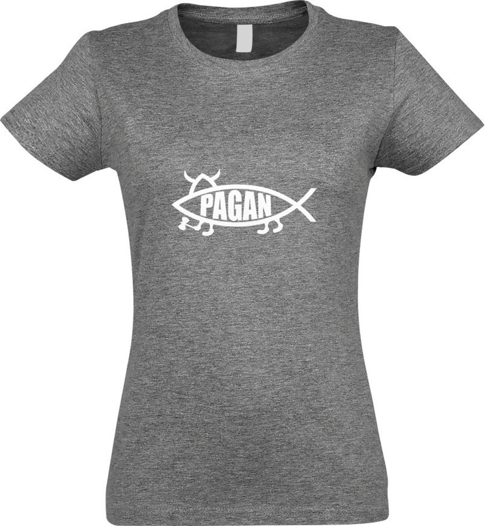 Kiwistar - T-Shirt tailliert - Damen - Graumeliert - Pagan Fisch - mit Motiv Bedruckt - Funshirt Design - Sport - Freizeit - Damen - XL