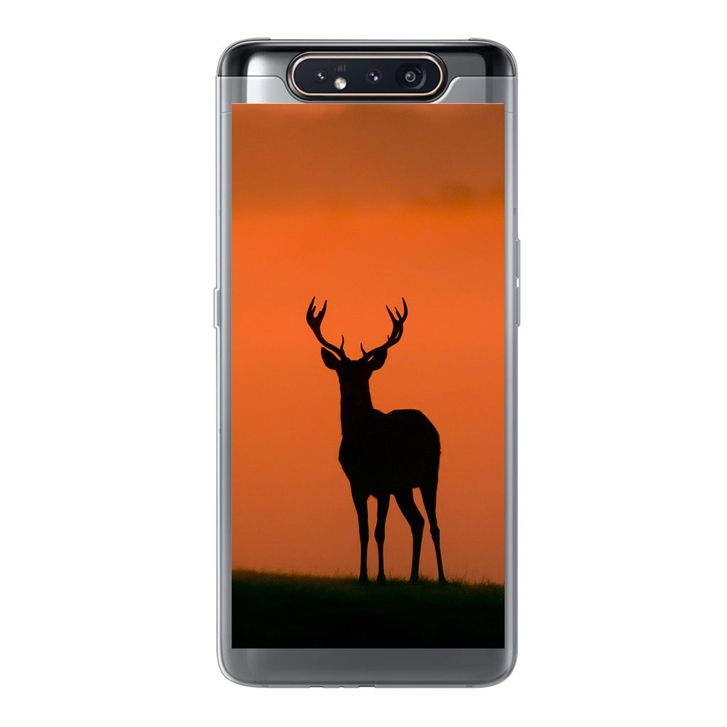 MuchoWow Handyhülle Schutzhülle Hülle für Samsung Galaxy A80 Hirsch - Scherenschnitt - Nebel Silikon Softcase Handy Hülle - Schutzdeckel