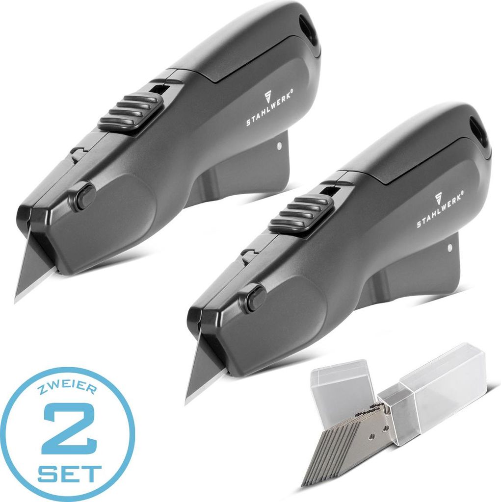 STAHLWERK Cuttermesser UCM-19 ST 2er Set inkl. 10 Schnellwechsel-Klingen