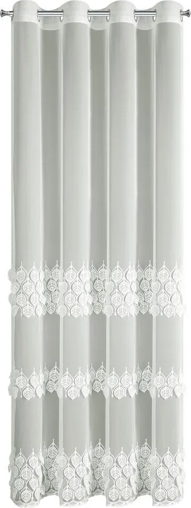 Rideau blanc pour salon chambre broderie feuilles 3D 140x250 déco chic