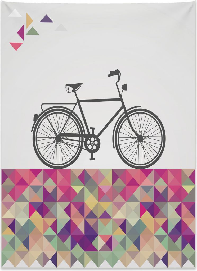 Abakuhaus Jahrgang Wandteppich, Fahrrad über Farbmosaik aus Weiches Mikrofaser Stoff Kein Verblassen Klare Farben Waschbar, 110 x 150 cm, Mehrfarbig