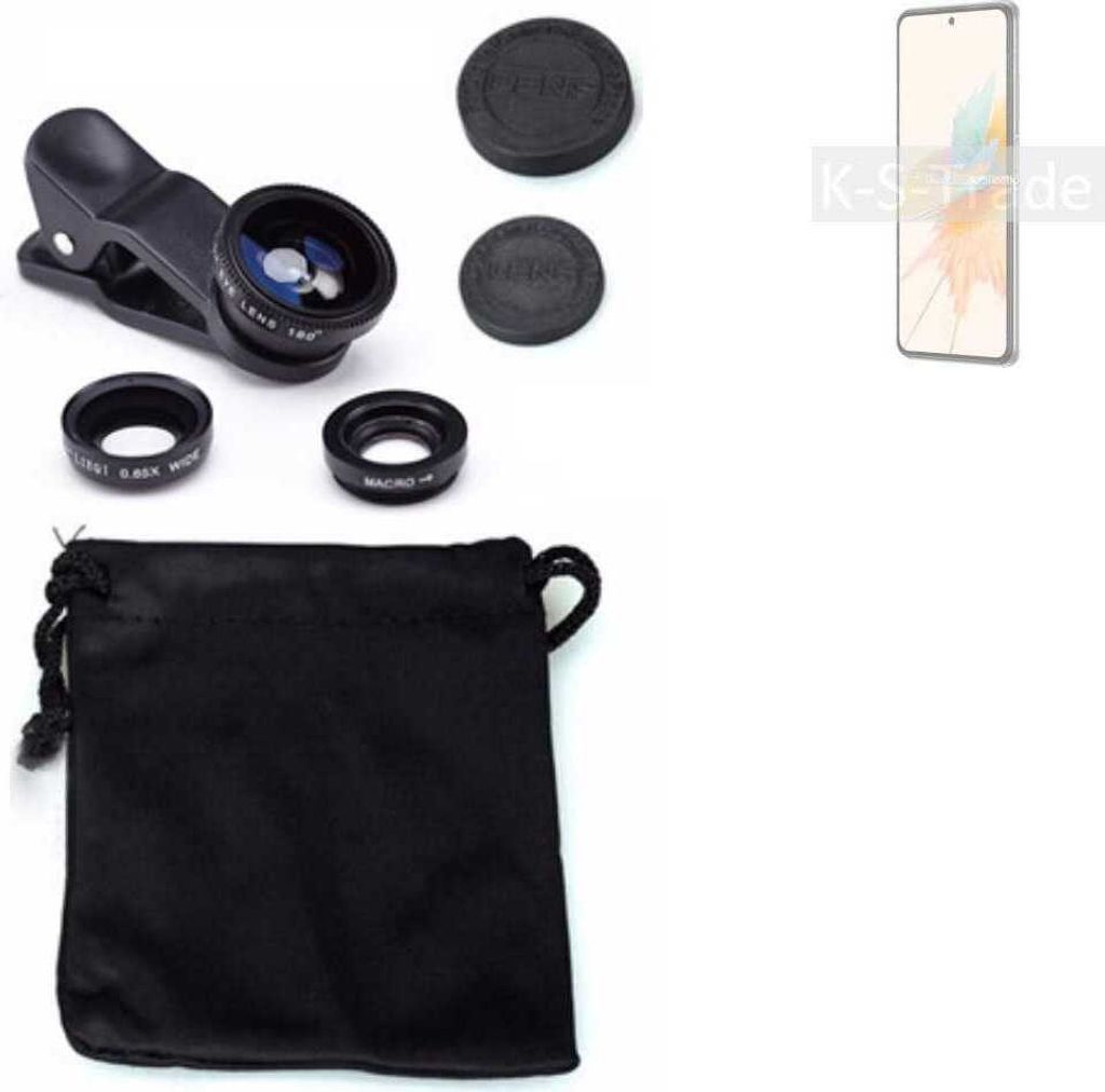 K-S-Trade Smartphone Kamera Linsen Set Kompatibel mit ZTE S30 3in1 Clip-On Kamera Adapter Macro Weitwinkel FishEye Fischauge Objektiv Linse