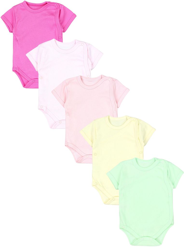TupTam Baby Mädchen Kurzarm Wickelbody Baumwolle 5er Set , Farbe: Apricot Gelb Hellgrün Hellrosa Pink, Größe: 62