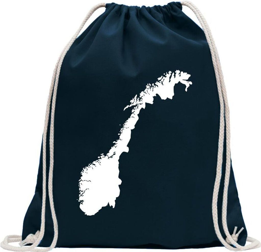 Kiwistar - Turnbeutel - dunkelblau - Norwegen Umriss Kontur - Fun Rucksack Sport Beutel Gymsack Baumwolle mit Ziehgurt