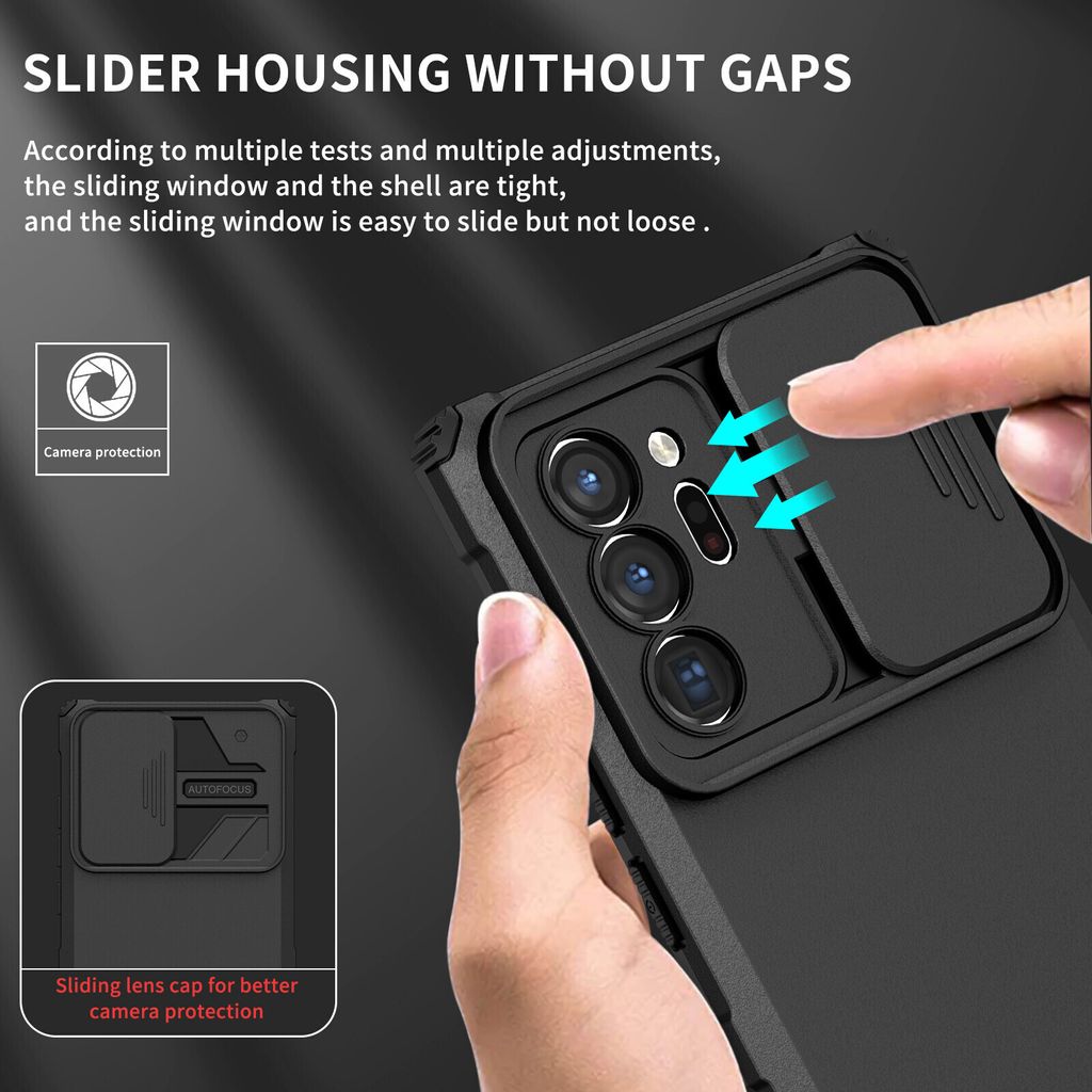 Galaxy Note 20 Ultra Hülle, Dual Layer Ständer Schutzhülle mit Schiebe Kamera Schutz für Samsung Galaxy Note 20 Ultra 5G Schwarz